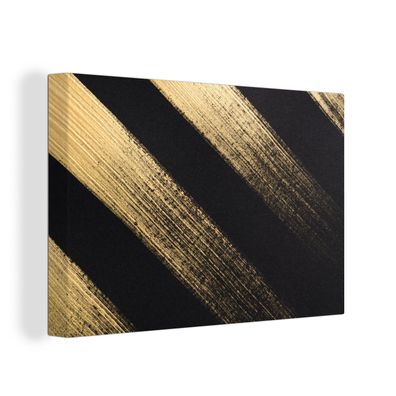 Leinwand Bilder - 150x100 cm - Goldene Farbstreifen auf schwarzem Hintergrund