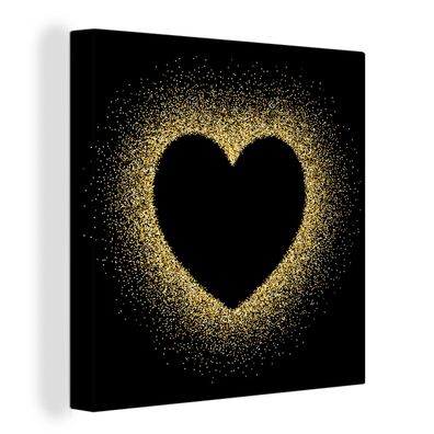Leinwandbilder - 20x20 cm - Goldenes Herz auf schwarzem Hintergrund