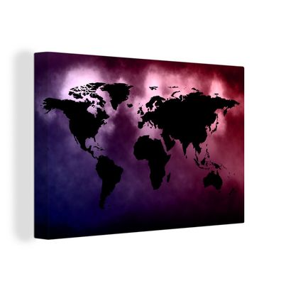 Leinwandbilder - 60x40 cm - Weltkarte - Schwarz - Rosa