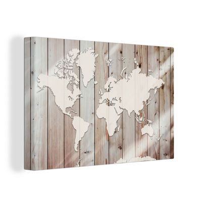 Leinwand Bilder - 120x80 cm - Weltkarte - Holz - Einfach