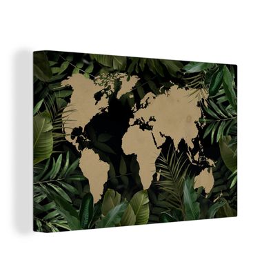 Leinwand Bilder - 150x100 cm - Weltkarte - Blätter - Braun