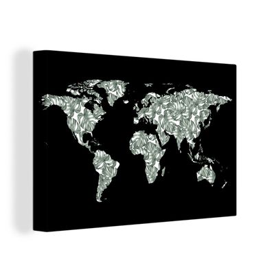 Leinwand Bilder - 120x80 cm - Weltkarte - Blätter - Natur