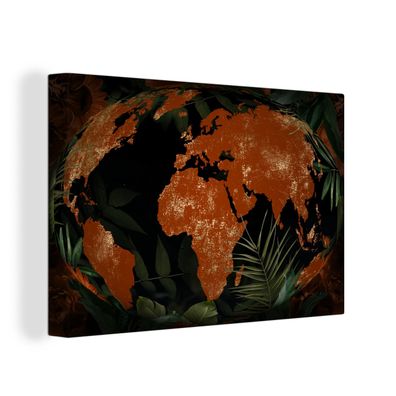 Leinwandbilder - 90x60 cm - Weltkarte - Pflanzen - Globus
