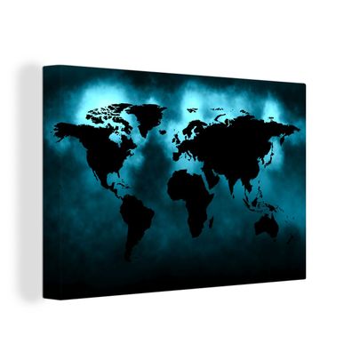Leinwand Bilder - 120x80 cm - Weltkarte - Schwarz - Blau