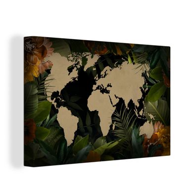 Leinwand Bilder - 120x80 cm - Weltkarte - Pflanzen - Blätter