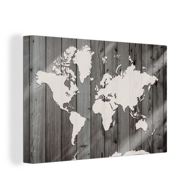 Leinwand Bilder - 150x100 cm - Weltkarte - Holz - Schwarz - Weiß