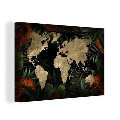 Leinwandbilder - 90x60 cm - Weltkarte - Vintage - Blätter