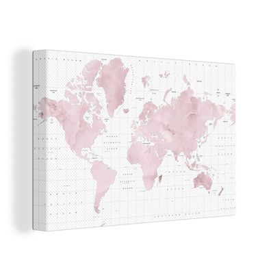 Leinwandbilder - 60x40 cm - Weltkarte - Rosa - Marmor