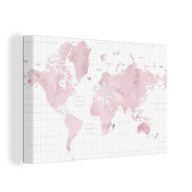 Leinwand Bilder - 120x80 cm - Weltkarte - Rosa - Marmor