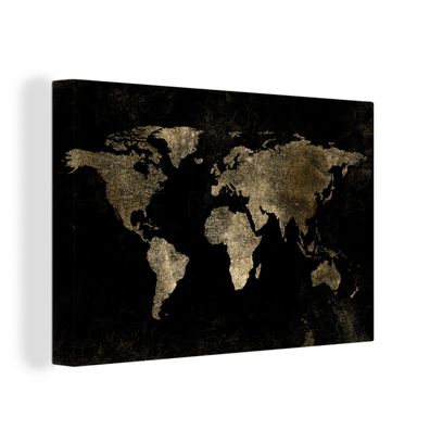 Leinwandbilder - 30x20 cm - Weltkarte - Schwarz - Gold