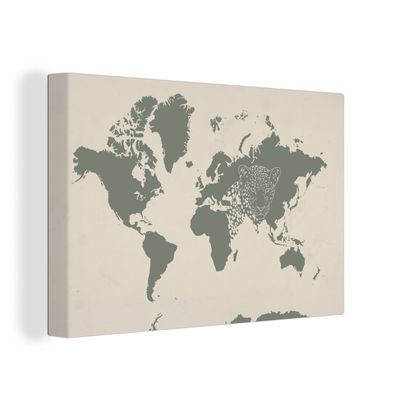 Leinwand Bilder - 150x100 cm - Weltkarte - Tiere - Panther