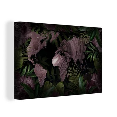 Leinwand Bilder - 140x90 cm - Weltkarte - Lila - Blätter