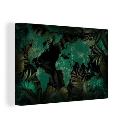 Leinwand Bilder - 120x80 cm - Weltkarte - Grün - Blätter