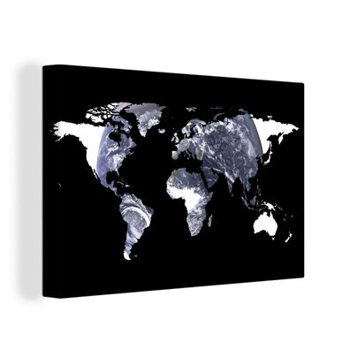 Leinwandbilder - 30x20 cm - Weltkarte - Schwarz - Weiß - Globus