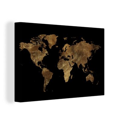 Leinwand Bilder - 140x90 cm - Weltkarte - Gold - Luxus