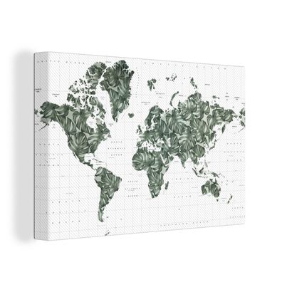 Leinwand Bilder - 150x100 cm - Weltkarte - Blätter - Tropisch