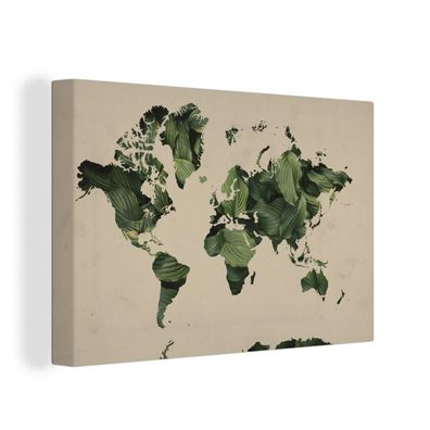 Leinwand Bilder - 150x100 cm - Weltkarte - Blätter - Grün