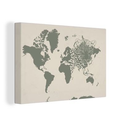 Leinwand Bilder - 120x80 cm - Weltkarte - Tiere - Leopard
