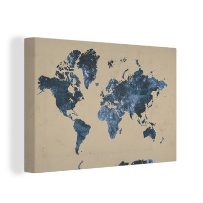 Leinwandbilder - 90x60 cm - Weltkarte - Blau - Vintage
