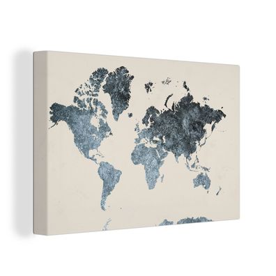 Leinwand Bilder - 120x80 cm - Weltkarte - Schwarz - Silber
