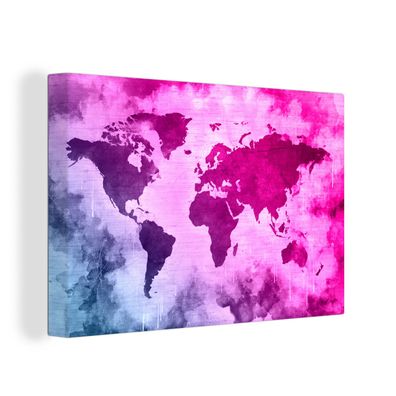 Leinwandbilder - 60x40 cm - Weltkarte - Blau - Rosa