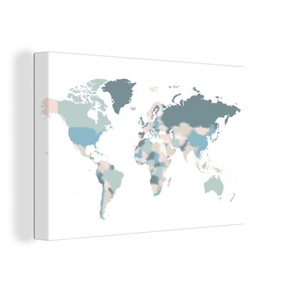 Leinwandbilder - 60x40 cm - Weltkarte - Pastell - Weiß