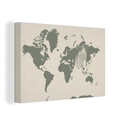 Leinwand Bilder - 120x80 cm - Weltkarte - Tiere - Zebra