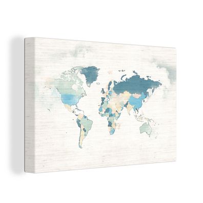 Leinwandbilder - 60x40 cm - Weltkarte - Pastell - Textil
