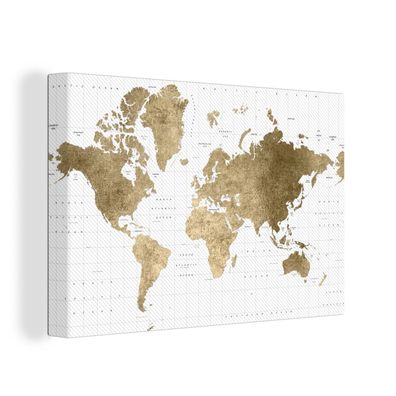 Leinwandbilder - 90x60 cm - Weltkarte - Gold - Glitter
