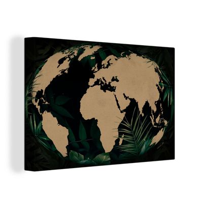 Leinwand Bilder - 140x90 cm - Weltkarte - Globus - Pflanzen