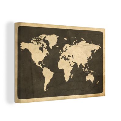 Leinwandbilder - 60x40 cm - Weltkarte - Vintage - Holz