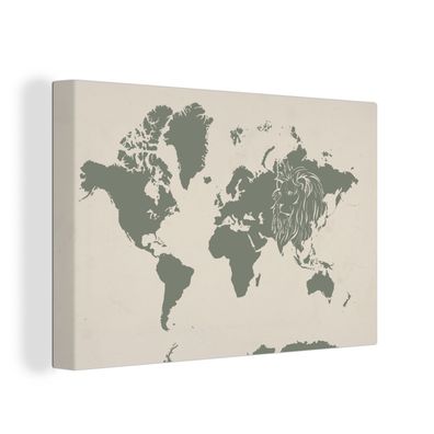 Leinwand Bilder - 140x90 cm - Weltkarte - Tiere - Löwe