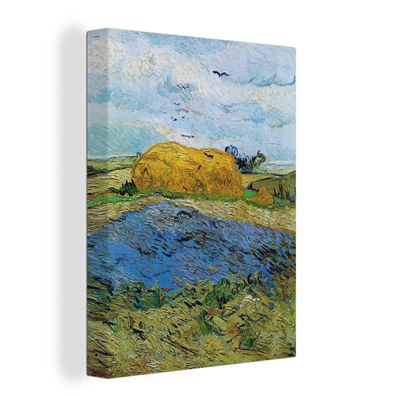Leinwandbilder - 60x80 cm - Heuballen unter einem regnerischen Himmel - Vincent van G