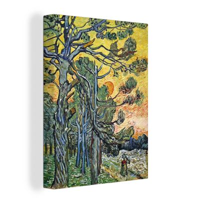 Leinwand Bilder - 90x120 cm - Tannenbäume bei Sonnenuntergang - Vincent van Gogh