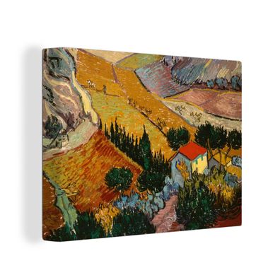 Leinwand Bilder - 120x90 cm - Landschaft mit einem Haus und einem Pflüger - Vincent v