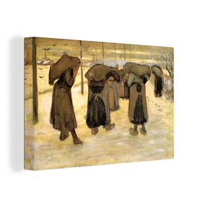 Leinwand Bilder - 140x90 cm - Bergmannsfrauen tragen Säcke mit Kohle im Schnee - Vinc
