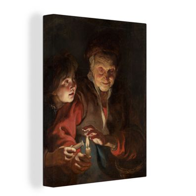 Leinwandbilder - 30x40 cm - Alte Frau und Junge mit Kerzen - Gemälde von Peter Paul R