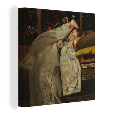 Leinwandbilder - 50x50 cm - Mädchen im weißen Kimono - Gemälde von George Hendrik Bre