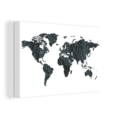 Leinwandbilder - 90x60 cm - Weltkarte - Mandala - Blau