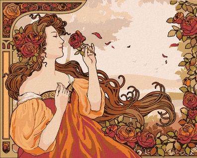 Malen nach Zahlen - Abbildung EINER FRAU UND EINER ROSE (ALPHONSE MUCHA)