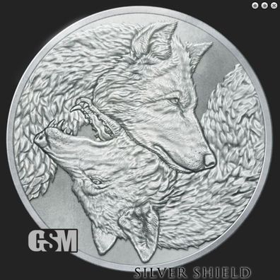 Golden State Mint Two Wolves Wölfe 2021 Silver Shield 1 oz 999 Silber Medaille