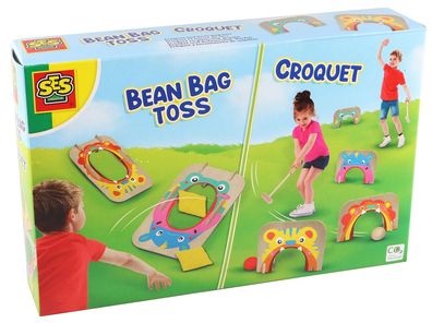 Kinder Bean Bag Croquet Outdoor Spielset Krocket und Bohnensack Werfen 2-in-1