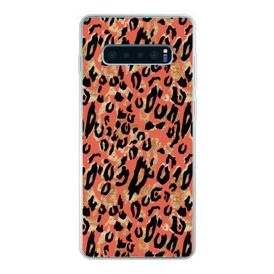Hülle für Samsung Galaxy S10 Lite - Pantherdruck - Gold - Rosa - Silikone