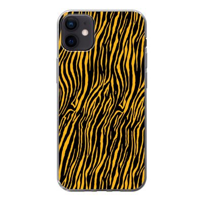 Hülle für iPhone 12 mini - Tigerdruck - Schwarz - Orange - Silikone