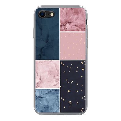 Hülle für iPhone SE 2020 - Marmor - Rosa - Blau - Silikone
