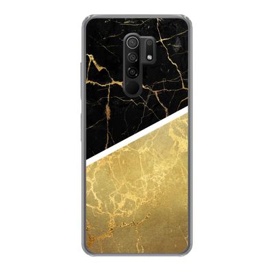 Hülle für Xiaomi Redmi 9 - Marmor - Schwarz - Gold - Silikone