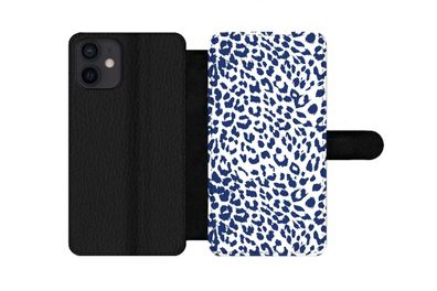 Hülle für iPhone 12 Mini - Panther Druck - Blau - Abstrakt - Flipcase