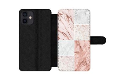Hülle für iPhone 12 - Marmor - Weiß - Rosa - Flipcase