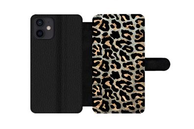 Hülle für iPhone 12 - Tiermuster - Panther - Braun - Flipcase