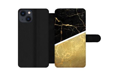 Hülle für iPhone 13 - Marmor - Schwarz - Gold - Flipcase